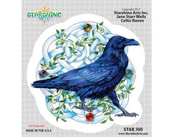 May include: A blue raven illustration with a Celtic knot design, green vines, and colorful gems. The artwork is labeled "STAR 300" and "Made in the U.S.A." with the Starshine Arts logo and copyright information.