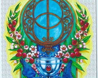 Chalice Well and Rowan Tree sticker by Jane Starr Weils