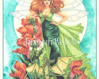 Snap Dragon Faerie - limited edition print by Jane Starr Weils