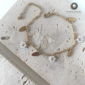 18K Gold Plated Bracelet, Beaded Flower Bracelet, Daisy Bracelet, Aesthetic Flower, Gift for Her, Birthday Gift, Easter gift, Dainty Flower