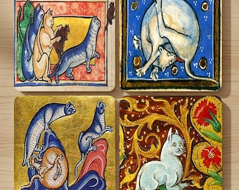 Medieval Cats II - Medieval Cat Coasters, Set of 4
