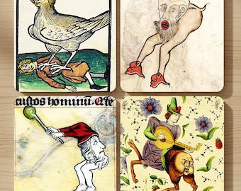 Locura medieval I - Posavasos medievales raros y divertidos, juego de 4