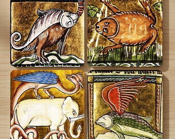 Posavasos de animales medievales raros y divertidos (juego de 4)