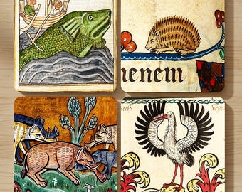 Posavasos de animales medievales raros y divertidos de Medieval Menagerie II (juego de 4)