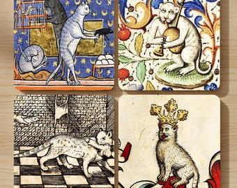 Medieval Cats I - Medieval Cat Coasters, Set of 4
