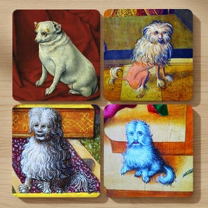 Canine Codex I · Weird Medieval Dog Coasters, Set of 4