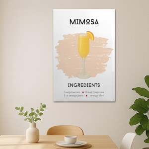 Impresión en lienzo de mimosa, póster de cóctel de mimosa, decoración de carrito de bar, arte de cóctel clásico, arte mural moderno, letrero de bebida exclusiva, regalos para ella