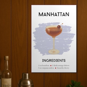 Manhattan Cocktail Canvas Print, Classic Cocktail Art, Bar Cart Decor, Manhattan Lovers Gift, Cocktail Lovers Gift, Trendy Wall Art