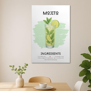 Mojito Canvas Print, Bar Cart Decor, Trendy Wall Art, Cocktail Lovers Gift, Mojito Lovers Gift, Mixology Gift, Bar Decor, Kitchen Decor