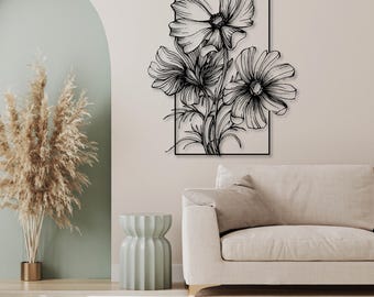Trio de fleurs d'art mural en métal, décoration de ferme moderne