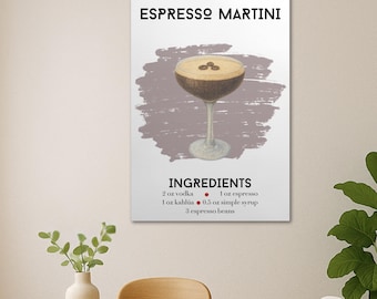 Espresso Martini Recipe Art Print, Colored Pencil Illustration