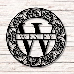 Custom Wreath Initial Monogram, Custom Name Sign, Monogram Sign and Ornament, Metal Initial, Last Name Sign, Living Room Decor, Outdoor Sign