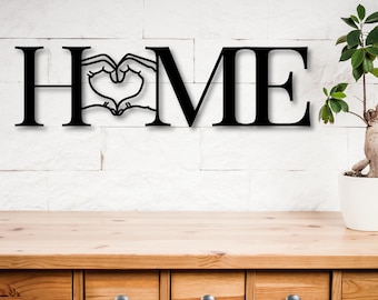 Décoration murale en métal HOME, signe coeur mains
