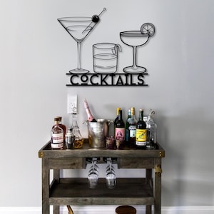 Cocktail Metal Wall Art, Bar Cart Decor, Bar Art, Cocktail Art,Bar Decor, Gifts for Him, Mixology Lover Gift, Housewarming Gift, Metal Art