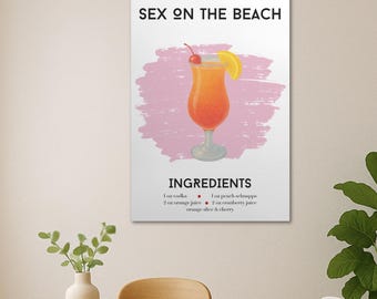 Sex on the Beach Cocktail Canvas Art Print, Bar Decor