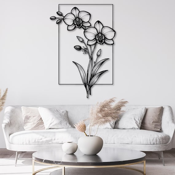 Orchid Metal Wall Art Sign, Botanical Flower Wall Decor, Modern