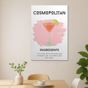 Cosmo Canvas Print, Cocktail Art Poster, Bar Cart Decor, Cosmo Lover Gift, Trendy Wall Art, Classic Cocktail Wall Art, Martini Wall Art