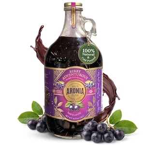 Aronia Berry Juice, Full strength, Cold Pressed, 62oz Glass Growler | Farmer + Physician Founded