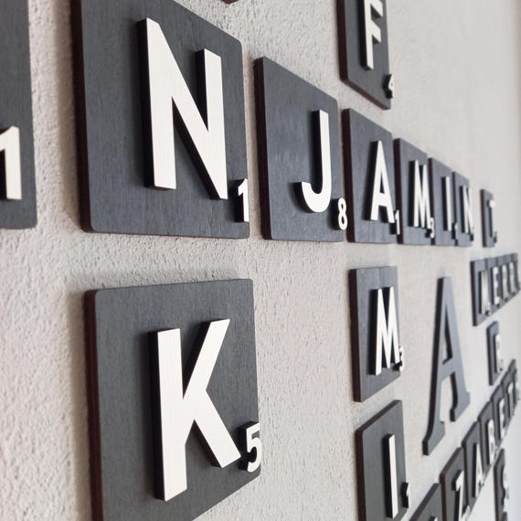 Personalized Wooden Scrabble Tiles – Custom Name Wall Decor, Rustic Wood Letters, Family Crossword Art, Wedding Gift, Housewarming Decor