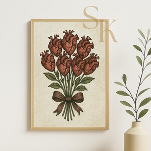 Anatomical Heart Bouquet Print – Gothic Floral Art, Macabre Romantic Wall Decor, Dark Valentine Gift for Alt Home Aesthetic