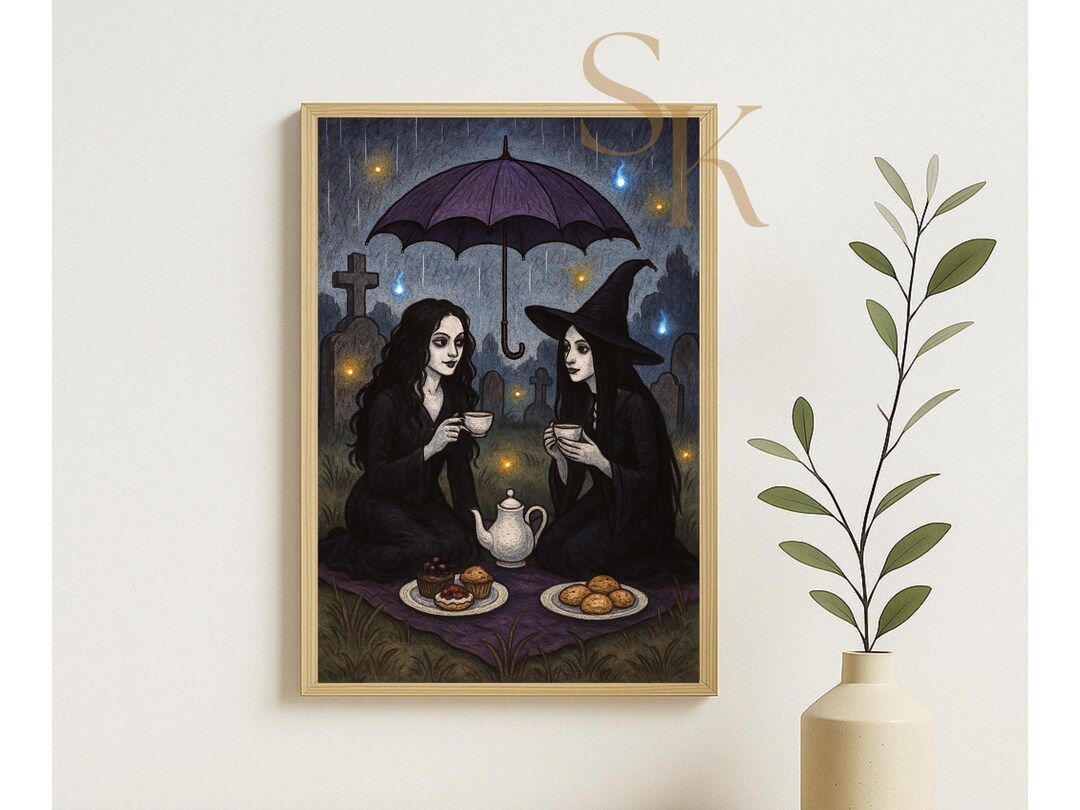Witchy Graveyard Tea Party Art Print – Gothic Witches Picnic ...
