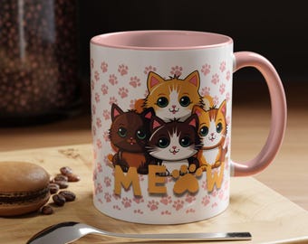Cartoon Kitten Ceramic Coffee Mug – Colorful Cat Paw Design