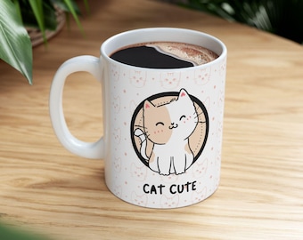 Cute Smiling Cat Illustration Mug | Ceramic Coffee Tea Cup