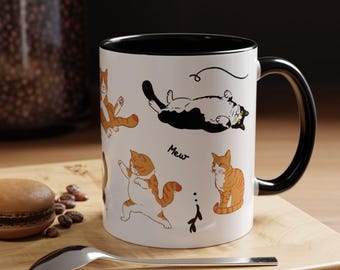 Cat Illustration Coffee Mug, Funny Kitten Tea Cup, Cat Lover Gift