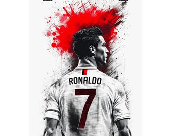 Cristiano Ronaldo CR7 Sketch with Red Paint Splash Poster