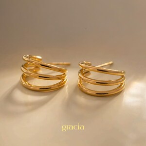 18K Gold Plated Three-Line Earrings – Minimalist Titanium Steel Studs for Women’s Everyday Wear
