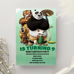 Invitation d'anniversaire modifiable de Kung Fu Panda | Téléchargement instantané | Modèle d'invitation de fête de panda bricolage | Carte d'anniversaire pour enfants