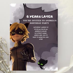 Bearbeitbare BlackCat Geburtstagseinladung Druckbare Digitale Kinder Thema Party Einladen Vorlage Sofortiger Download