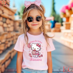 Personalized Hello Kit Birthday Shirt Kawaii Birthday Girl T-Shirt Custom Hello Kit Shirt Birthday Girl Family Shirts Birthday T-Shirt