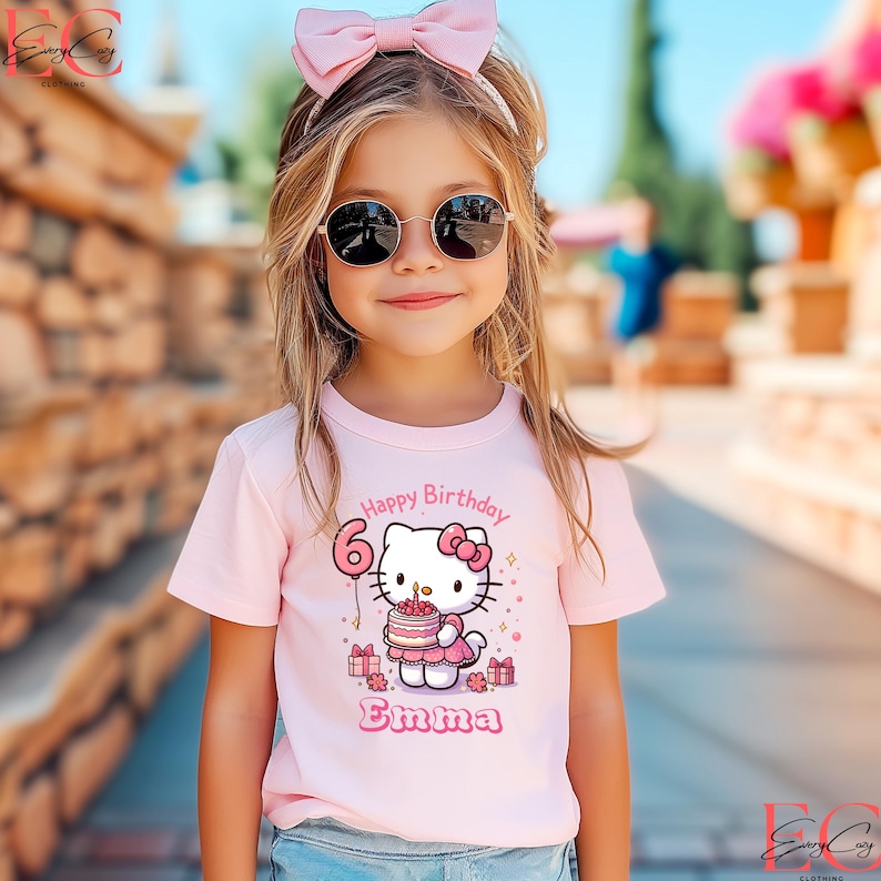 Personalized Hello Kit Birthday Shirt Kawaii Birthday Girl T-Shirt Custom Hello Kit Shirt Birthday Girl Family Shirts Birthday T-Shirt