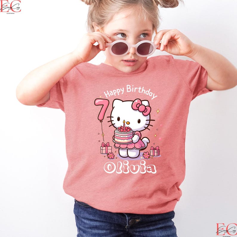 Personalized Hello Kit Birthday Shirt Kawaii Birthday Girl T-Shirt Custom Hello Kit Shirt Birthday Girl Family Shirts Birthday T-Shirt