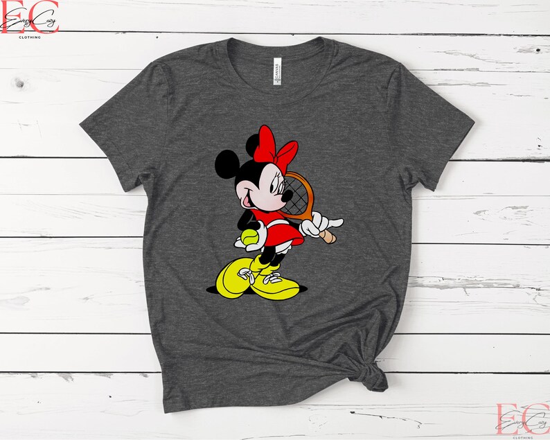 Minnie Mouse Tennis T-Shirt Tennis Gift for Her Disney Shirt Tennis Shirt Disneyworld Shirt for Girl Gift Heather Dark Gray