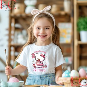 Personalized Hello Kit Birthday Shirt Kawaii Birthday Girl T-Shirt Custom Hello Kit Shirt Birthday Girl Family Shirts Birthday T-Shirt
