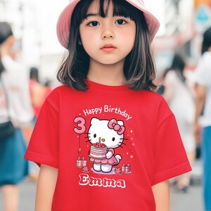 Personalized Hello Kit Birthday Shirt Kawaii Birthday Girl T-Shirt Custom Hello Kit Shirt Birthday Girl Family Shirts Birthday T-Shirt