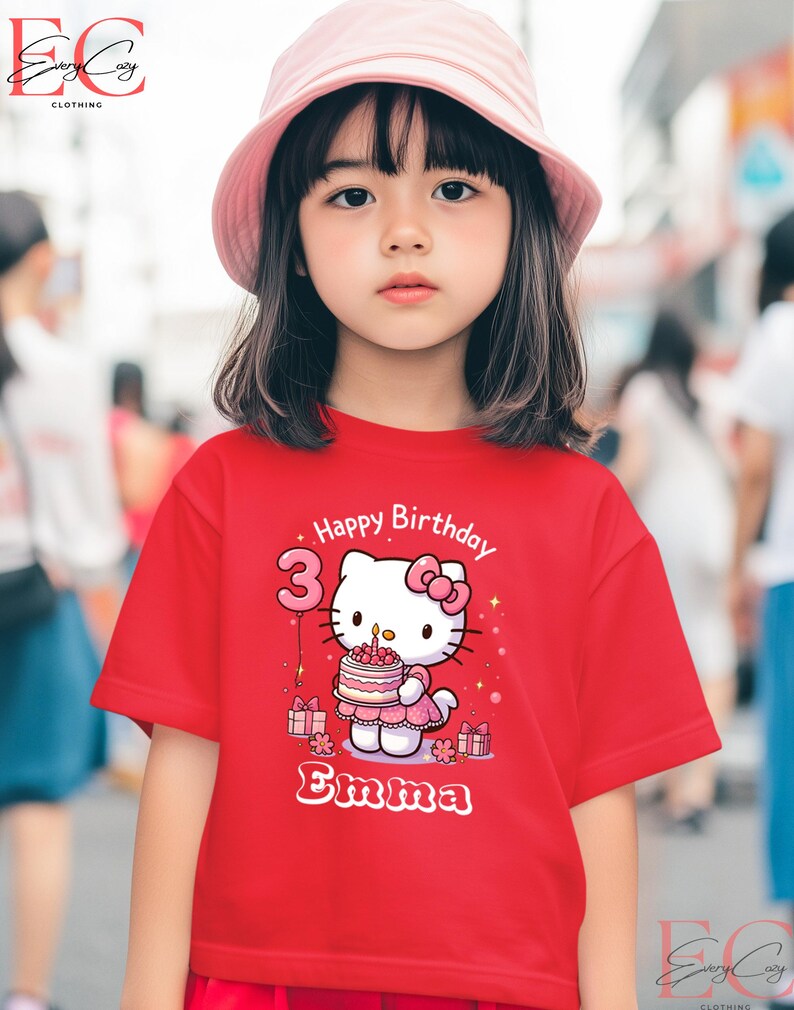Personalized Hello Kit Birthday Shirt Kawaii Birthday Girl T-Shirt Custom Hello Kit Shirt Birthday Girl Family Shirts Birthday T-Shirt