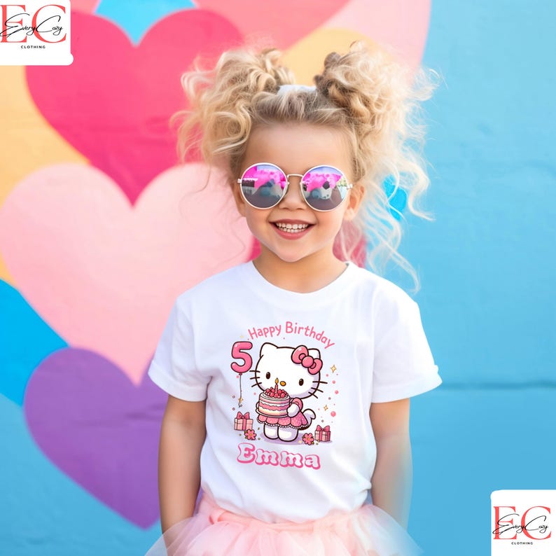 Personalized Hello Kit Birthday Shirt Kawaii Birthday Girl T-Shirt Custom Hello Kit Shirt Birthday Girl Family Shirts Birthday T-Shirt