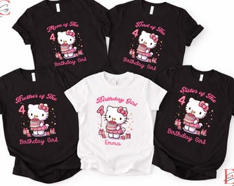 Personalized Hello Kit Family Birthday Shirt Kawaii Birthday Girl T-Shirt Custom Hello Kit Shirt Birthday Girl Family Shirts