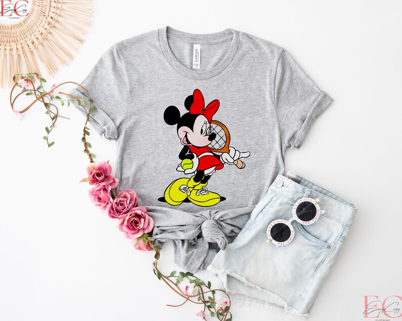 Minnie Mouse Tennis T-Shirt Tennis Gift for Her Disney Shirt Tennis Shirt Disneyworld Shirt for Girl Gift Heather Light Grey
