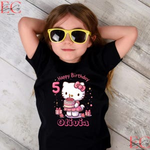Personalized Hello Kit Birthday Shirt Kawaii Birthday Girl T-Shirt Custom Hello Kit Shirt Birthday Girl Family Shirts Birthday T-Shirt