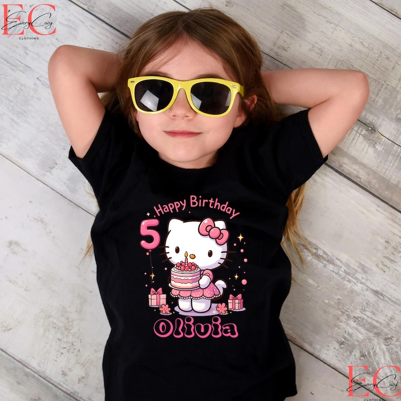 Personalized Hello Kit Birthday Shirt Kawaii Birthday Girl T-Shirt Custom Hello Kit Shirt Birthday Girl Family Shirts Birthday T-Shirt