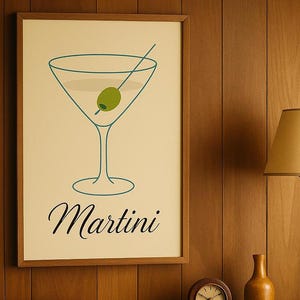 Oryginalna sztuka Plakat Martini w stylu vintage z lat 30. XX wieku, wydruk artystyczny na ścianę w stylu art déco, wystrój baru koktajlowego w stylu retro, klasyczny prezent reklamowy na drinki, galeria ścienna