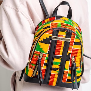 African Print Mini Backpack | Ankara Kente Travel Bag | Stylish Afrocentric Daypack | LAVIYE Vibrant School Bag for Women - KUMASI