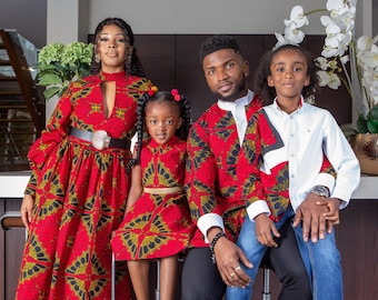 Tailored Fit Afrikanisches Hemd für Jungen Tailored Fit Weiß & Rot Ankara Button-Down-Shirt - Langarm Oxford mit Wax Print Panel Hochzeit Party Outfit