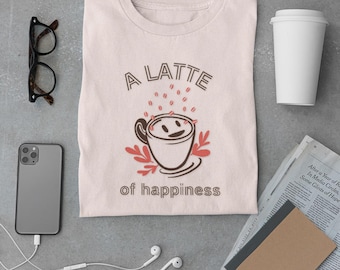 Camiseta unisex "Un café con leche de felicidad", regalo para amantes del café, ropa informal, corte holgado, regalo de cumpleaños, estilo diario.