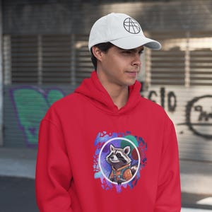 Cute Astronaut Raccoon Hoodie - Space Pets Collection - Cuddly Gift for Animal & Space Fans - Gildan 18500