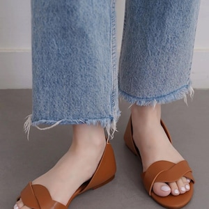 Mustard Yellow D&#39;Orsay Flats – Handmade Leather Slingback Shoes – Open Toe Summer Flats for Women – Comfy Daily Casual Sandals
